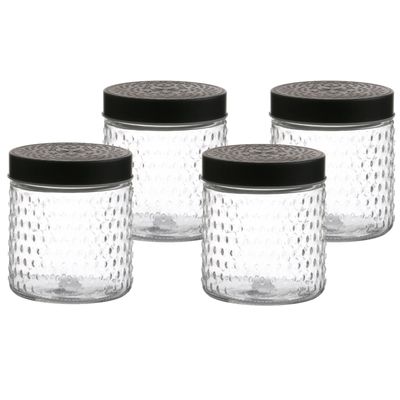 Voorraadpot/bewaarpot Roma - 4x - 500 ml - glas - zwart - D12 x H12 cm Voorraadpot/bewaarpot Roma - 4x - 500 ml - glas - zwart - D12 x H12 cm