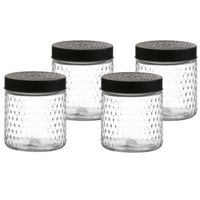 Voorraadpot/bewaarpot Roma - 4x - 500 ml - glas - zwart - D12 x H12 cm