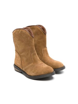 Douuod Kids bottines en cuir à plaque logo - Marron