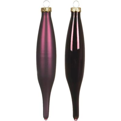 Decoris kerstbal pegels - 6x - aubergine paars - D15 cm - glas - kersthangers - ijspegels