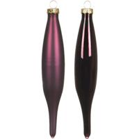 Decoris kerstbal pegels - 6x - aubergine paars - D15 cm - glas - kersthangers - ijspegels Decoris kerstbal pegels - 6x - aubergine paars - D15 cm - glas - kersthangers - ijspegels