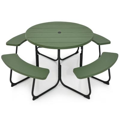 Zitgroep voor 8 Personen Picknicktafel met Parasolgat & 4 Banken Weerbestendige Tafel Groen