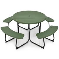 Zitgroep voor 8 Personen Picknicktafel met Parasolgat & 4 Banken Weerbestendige Tafel Groen