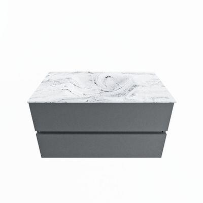 MONDIAZ VICA-DLUX 90cm badmeubel onderkast Plata 2 lades. Inbouw wastafel CLOUD midden 1 kraangat, kleur Glace.