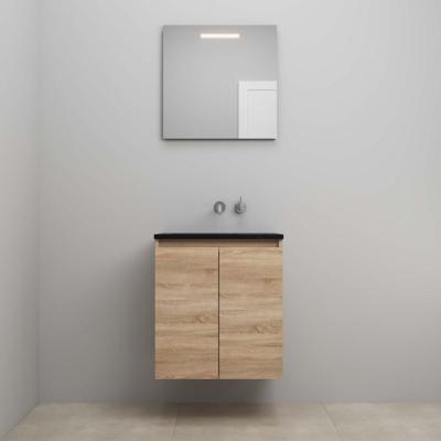 On-Line Badkamermeubelset - 60 cm - Voorgemonteerd - Greeploze Ladestructuur - Acryl Wastafel - zonder Kraangat - Spiegel met LED-Verlichting - Eiken