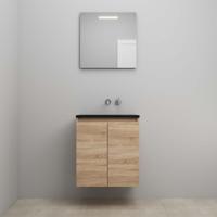 On-Line Badkamermeubelset - 60 cm - Voorgemonteerd - Greeploze Ladestructuur - Acryl Wastafel - zonder Kraangat - Spiegel met LED-Verlichting - Eiken