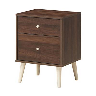 Nachtkastje met 2 Laden Houten Ladekastje 2-Lade Bank Bijzettafel met Massief Rubber Houten Poten Walnoot/Wit/Zwart
