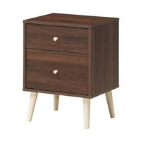Nachtkastje met 2 Laden Houten Ladekastje 2-Lade Bank Bijzettafel met Massief Rubber Houten Poten Walnoot/Wit/Zwart