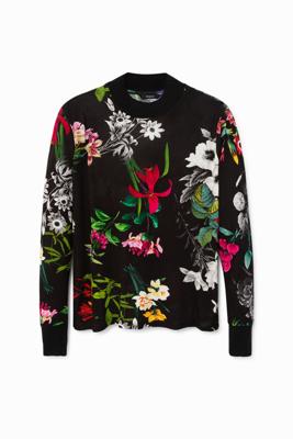 Slim fit gebloemd T-shirt - BLACK - M