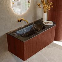 Badmeubel Mondiaz Kurve-Dlux | 105 cm cm | Meubelkleur Ruby | Wastafelkleur Lava | Solid surface | Wasbak links zijde spoelbak | Zonder kraangat(en)