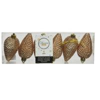 Kersthangers dennenappels - 6x st - toffee bruin - glitter - 8 cm - kunststof - kerstversiering Kersthangers dennenappels - 6x st - toffee bruin - glitter - 8 cm - kunststof - kerstversiering