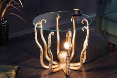 Ronde bijzettafel WILDLIFE OCTOPUS 50cm goud sculptuur glas - 44567