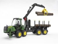 bruder John Deere 1210E Forwarder met vier boomstammen en grijper modelvoertuig 02133 - thumbnail