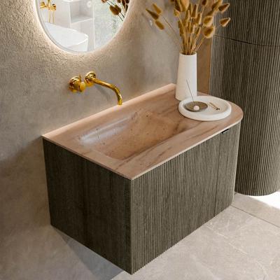Badmeubel Mondiaz Kurve-Dlux | 75 cm | Meubelkleur Shadow | Wastafelkleur Saba | Solid surface | Wasbak linker zijde spoelbak | Zonder kraangat(en)