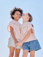 Short voor meisjes van twill met riem om te knopen blauw, gestreept