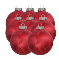 Luxe kerstballen - 8x stuks - 8 cm - rood - glas - ice finish - kerstversiering - thumbnail