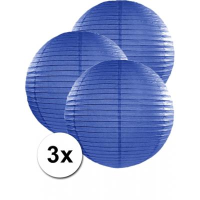 Luxe bol feest lampion - 3x - donkerblauw - dia 50 cm - papier