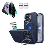 iPhone 17 Bundle Cyber Tough Magnetic Case (Camera Control, Stash Stand) and Armorite Privacy Screen Protector - Navy Blue