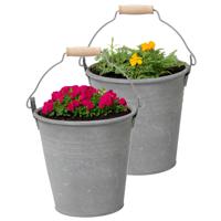 Plantenpot/bloempot emmer Eddy - 2x - zink - zilver - D18 X H18 cm