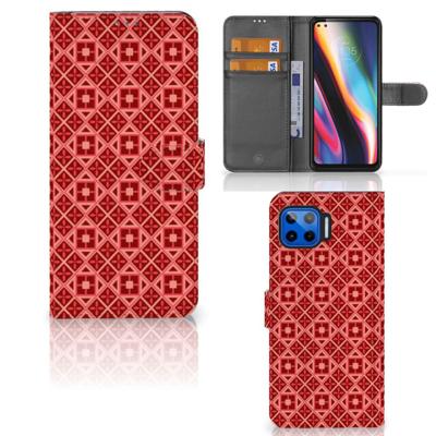 Motorola Moto G 5G Plus | Telefoon Hoesje | Batik Rood | Portemonnee hoesje