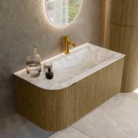 Badmeubel Mondiaz Kurve-Dlux | 95 cm cm | Meubelkleur Dusk | Wastafelkleur Glace | Solid surface | Wasbak rechter zijde spoelbak | 1 kraangat