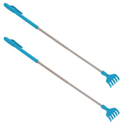 2x stuks stevige harken uitschuifbare ruggenkrabber 40 cm blauw