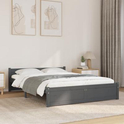 Bedframe massief hout grijs 135x190 cm