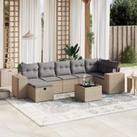 8-delige Loungeset met kussens poly rattan gemengd beige