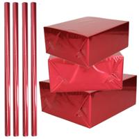 Rol inpakpapier / cadeaufolie - 4x - metallic rood - 200 x 70 cm - cadeaupapier