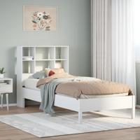 Bed met boekenkast zonder matras grenenhout wit 90x200 cm