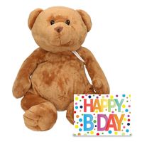 Verjaardag cadeau knuffelbeer 54 cm met XL Happy Birthday wenskaart - thumbnail