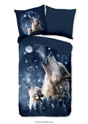 Pure Dekbedovertrek "wolf bij maanlicht" - Blauw - (135x200 cm) - Microfiber Pure Dekbedovertrek "wolf bij maanlicht" - Blauw - (135x200 cm) - Microfiber