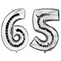 65 jaar zilveren folie ballonnen 88 cm leeftijd/cijfer