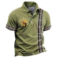 Zuidwestelijke afdruk Vintage Sportkleding Casual Voor heren Wafel poloshirt Korte mouw Buiten Straat Casual Zomer Lente Afdrukken Strijkijzer blauw Groen Khaki Polyester Wafelstof Lightinthebox