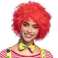 Verkleedpruik voor heren/dames - Clown - knalrood - Carnaval - kort wild haar