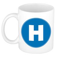 Koffie mok met de letter H - beker - blauw - eerste letter van een voornaam - wit - 300 ml