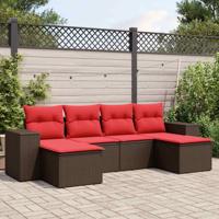 6-delige tuinbankset met kussens, bruin polyrotan