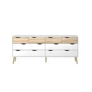 Dressoir Napoli met 8 lades, wit en eiken structuur.