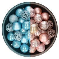 Decoris kerstballen - 74x st - lichtroze en ijsblauw - 6 cm - kunststof - Kerstbal - thumbnail