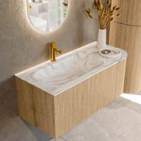 Badmeubel Mondiaz Kurve-Dlux | 105 cm | Meubelkleur Oak | Wastafelkleur Glace | Solid surface | Links spoelbak | 1 kraangat