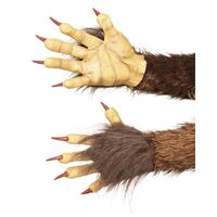 Weerwolf handschoenen bruin met nepbont voor volwassenen - thumbnail