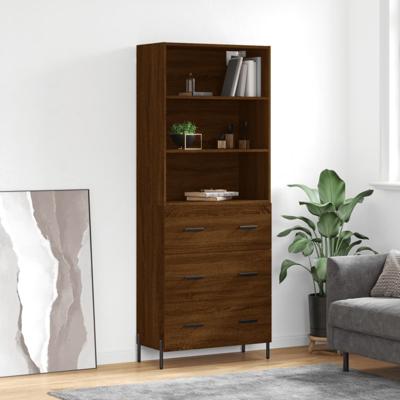 Hoge kast 69,5x34x180 cm bewerkt hout bruin eikenkleur