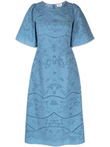 Marchesa Rosa robe mi-longue à broderie anglaise - Bleu