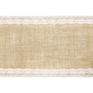 Kerst versiering jute/kanten tafelloper 28 x 275 cm   -