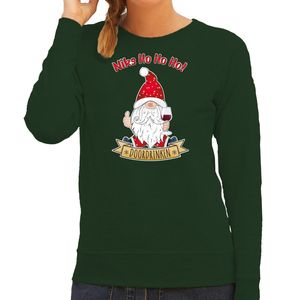 Foute Kersttrui/sweater voor dames - Wijn kabouter/gnoom - groen - Doordrinken