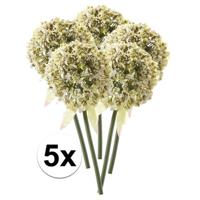 Kunstbloem - 5x - Sierui / Allium - wit/groen - 70 cm - kunststof decoratie