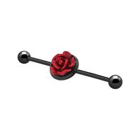 Zwarte Industrial Barbell met Rose design Chirurgisch staal 316L Barbells