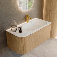 Badmeubel Mondiaz Kurve-Dlux | 95 cm | Meubelkleur Oak | Wastafelkleur Opalo | Solid surface | Rechts spoelbak | 1 kraangat