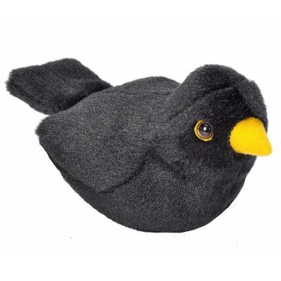 Wild Republic Pluche merel knuffel - 14 cm - vogel zachte knuffel - met geluid