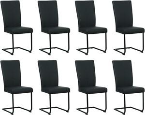 Set van 8 Zwarte leren industriële eetkamerstoelen Dry - poot rond zwart - Toledo Leer Nero (zwart leer)